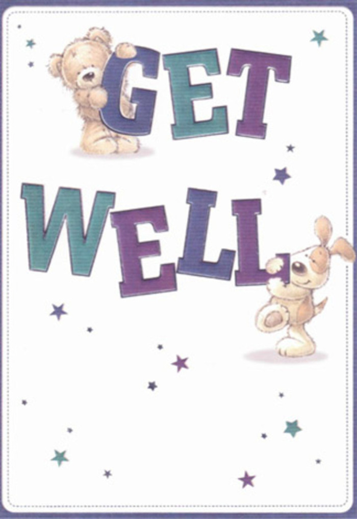 Radiating with gentle reassurance, this get well card embodies the thoughtful care woven through Colindale's neighborhoods. At its heart are two delightful companions: a bear, depicted with irresistibly soft brown fur, and a puppy whose expressive, floppy ears nearly touch the bold indigo and teal letters spelling out 'Get Well.' Dancing around them, clusters of star-like bursts in rich purples and sky blues capture the joyful magic of sending recovery wishes from the heart of Colindale, perhaps after browsing fresh blooms at the local market. The typography is wide and friendly, anchoring the composition with its cheerful confidence, while the smooth gradient of the creamy background mirrors the soft light that fills local living rooms on quiet afternoons. There's a tactile interplay in the illustrated fur and the dynamic motion of the stars, evoking the soothing comfort of a comforting bouquet arranged with minute attention to detail. Whether this card is delivered with flowers from Colindale Florist or hand-delivered to a loved one recuperating near Oriental City, it serves as a beacon of light-a meaningful gesture of support, hope, and neighborly care.